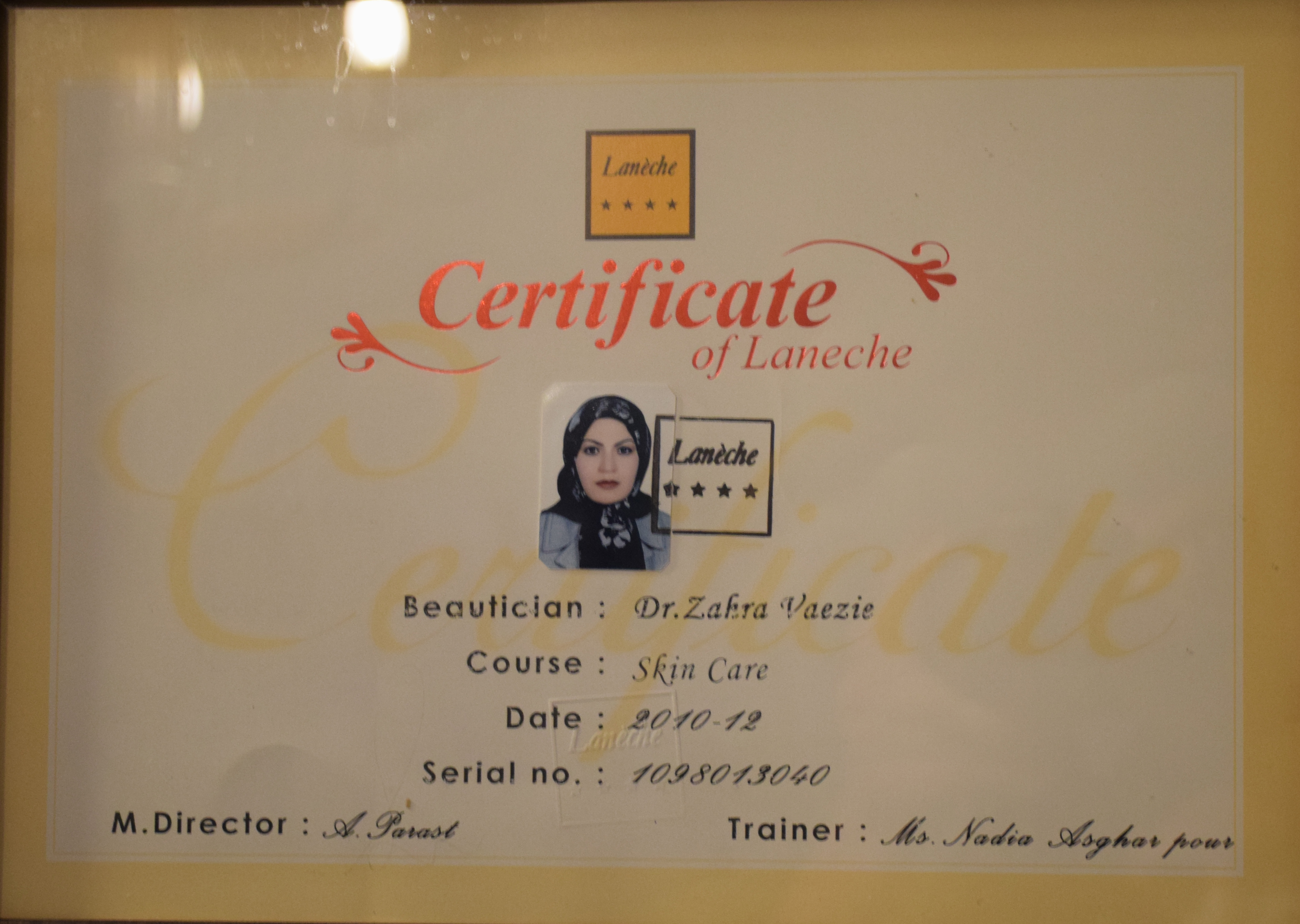 Certificate of laneche